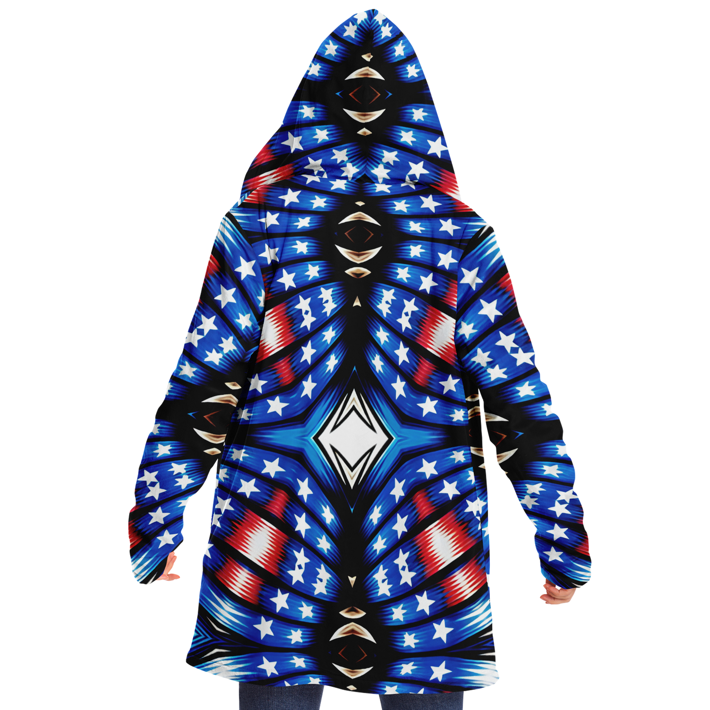 Women's Red White Blue Geometric Pattern All-Over Print Microfleece Cloak