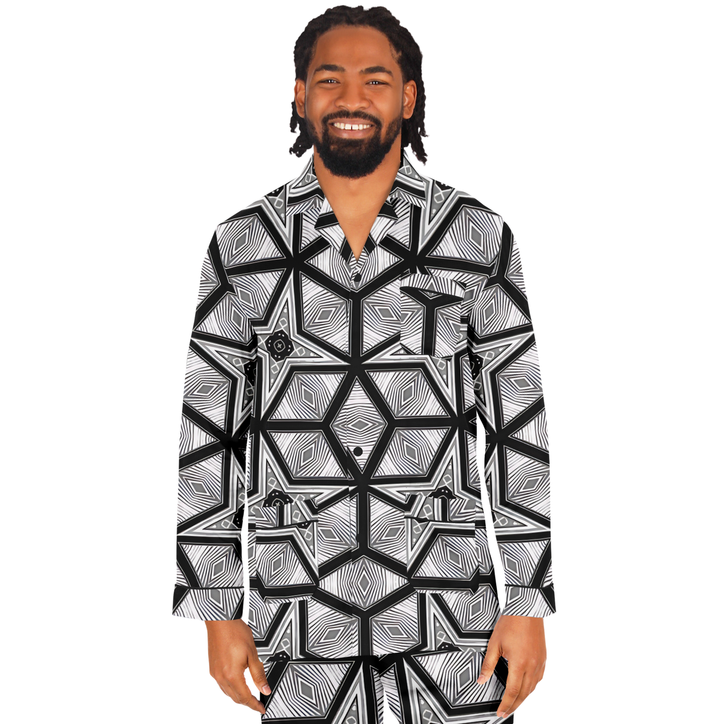 Men's Geometric Star Grid Satin Pajamas