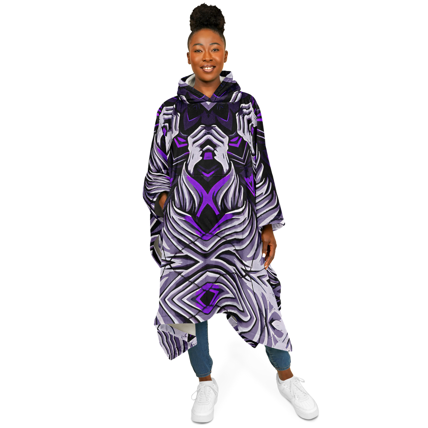 Women's Kaleidoscope Purple Pattern Flannel Blanket Poncho