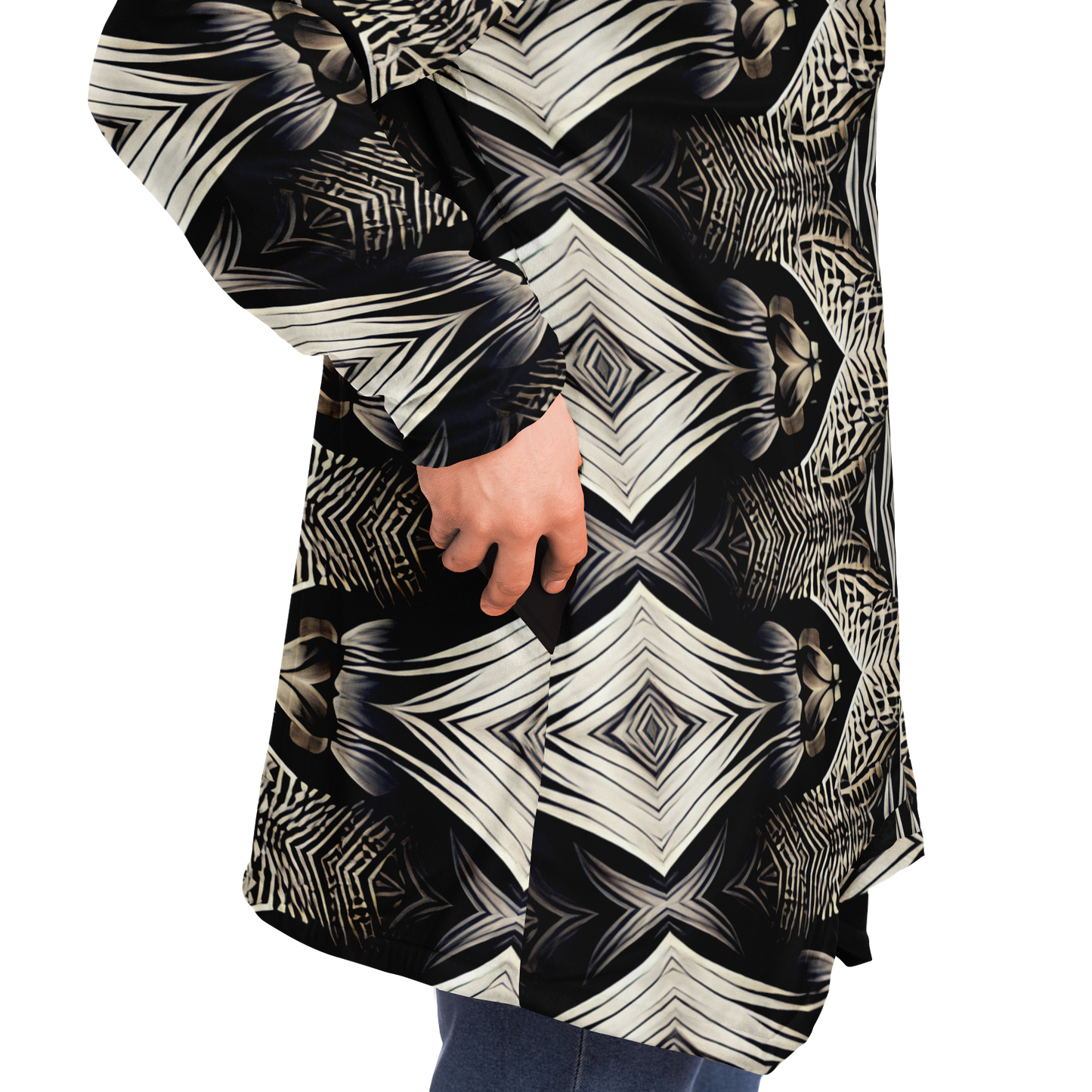 Men's Monochrome Geometric Kaleidoscope Pattern All Over Print  Microfleece Cloak