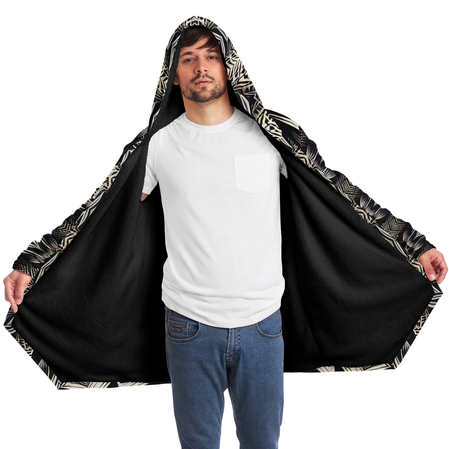Men's Monochrome Geometric Kaleidoscope Pattern All Over Print  Microfleece Cloak