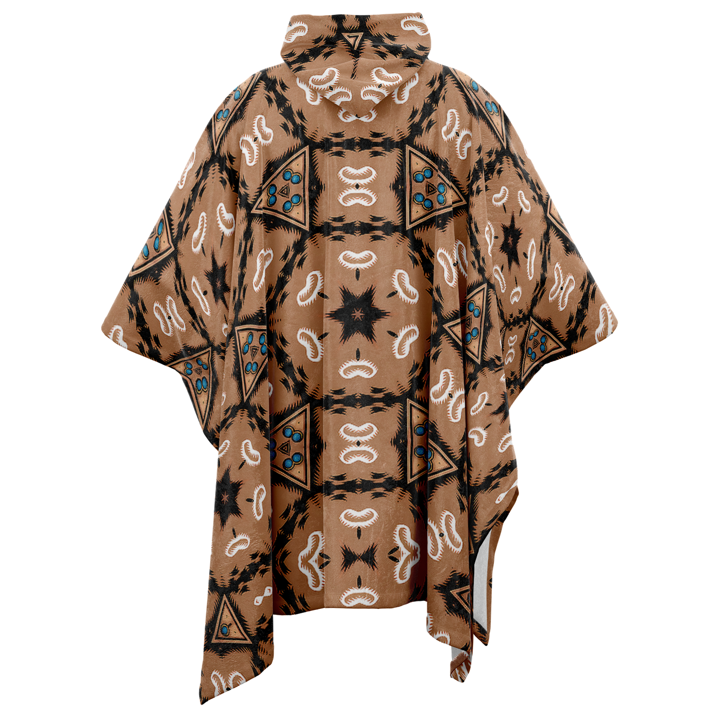men's Geometric Brown Kaleidoscope Pattern All Over Print Flannel Blanket Poncho