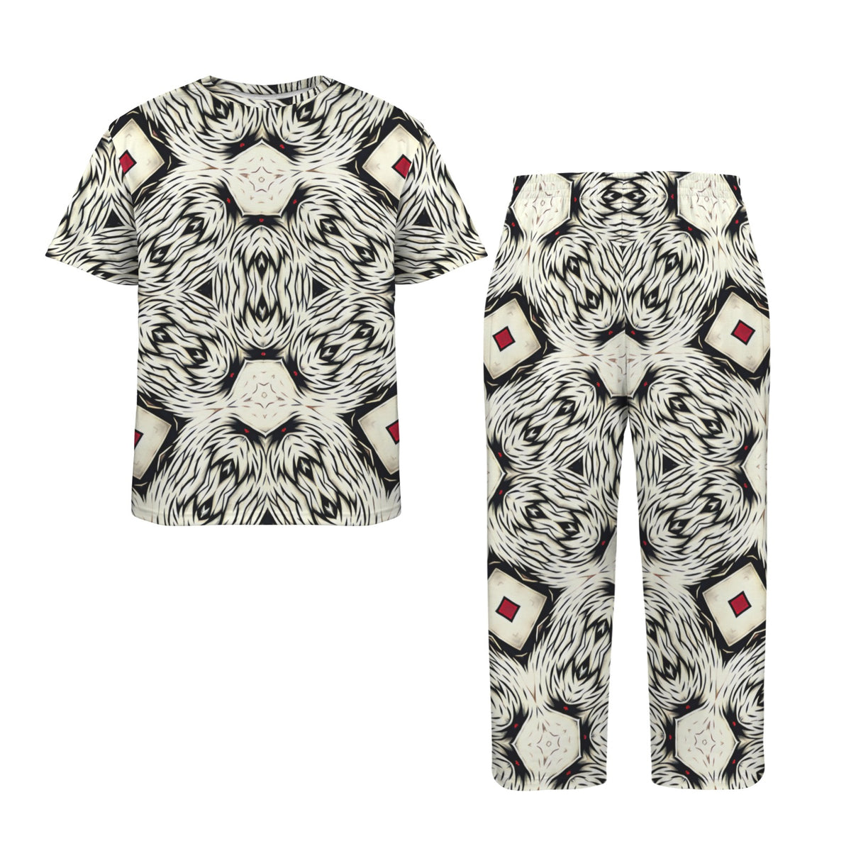 Men's Black & White Abstract Pattern Design All Over print Men's Crew Neck Pajama Set