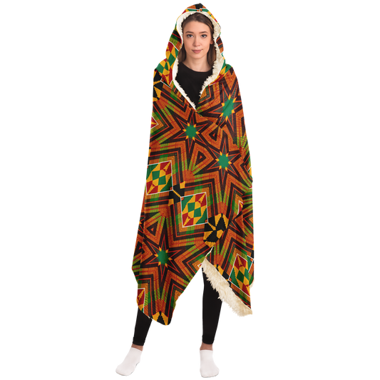 Women's - African Kente Inspired Pattern Hooded Blanket Sherpa