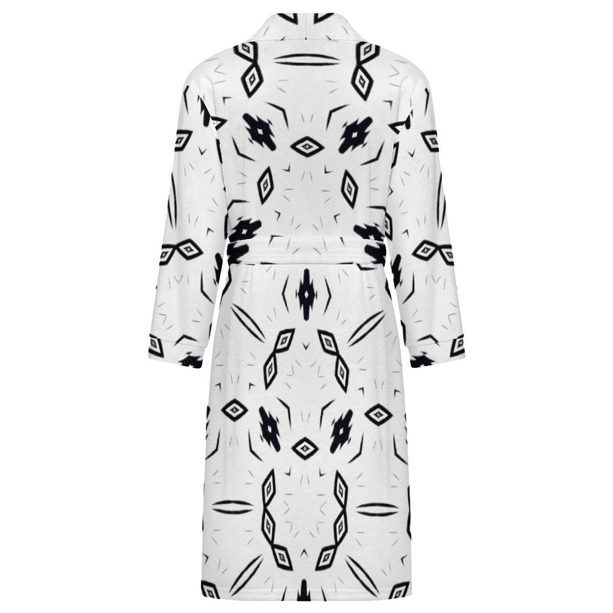 Men's Black & White Geometric Pattern Design All-Over Print Flannel Adult Lounge Robe