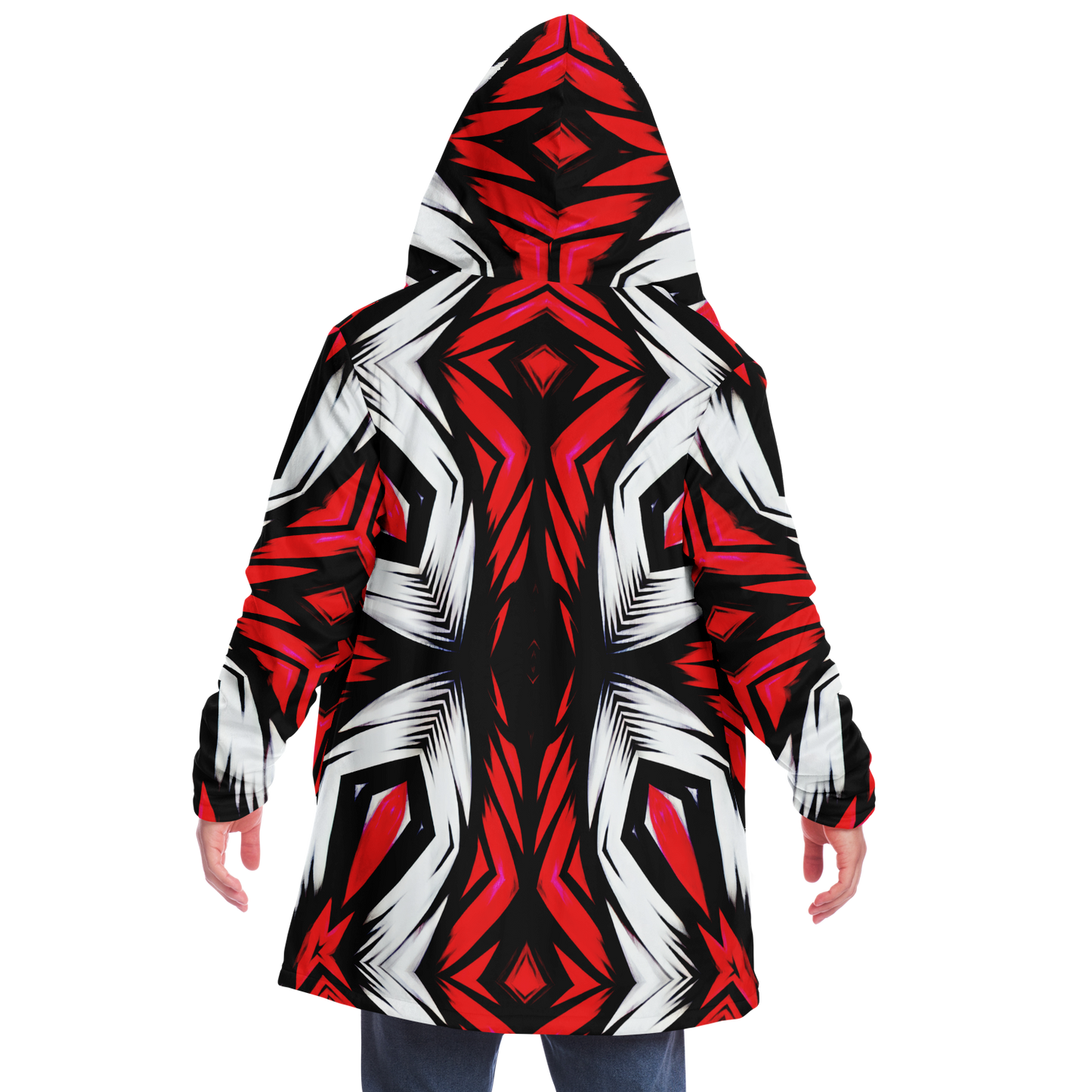 Men's Abstract Red, White & Black Pattern All-Over Print All Over Print Microfleece Cloak