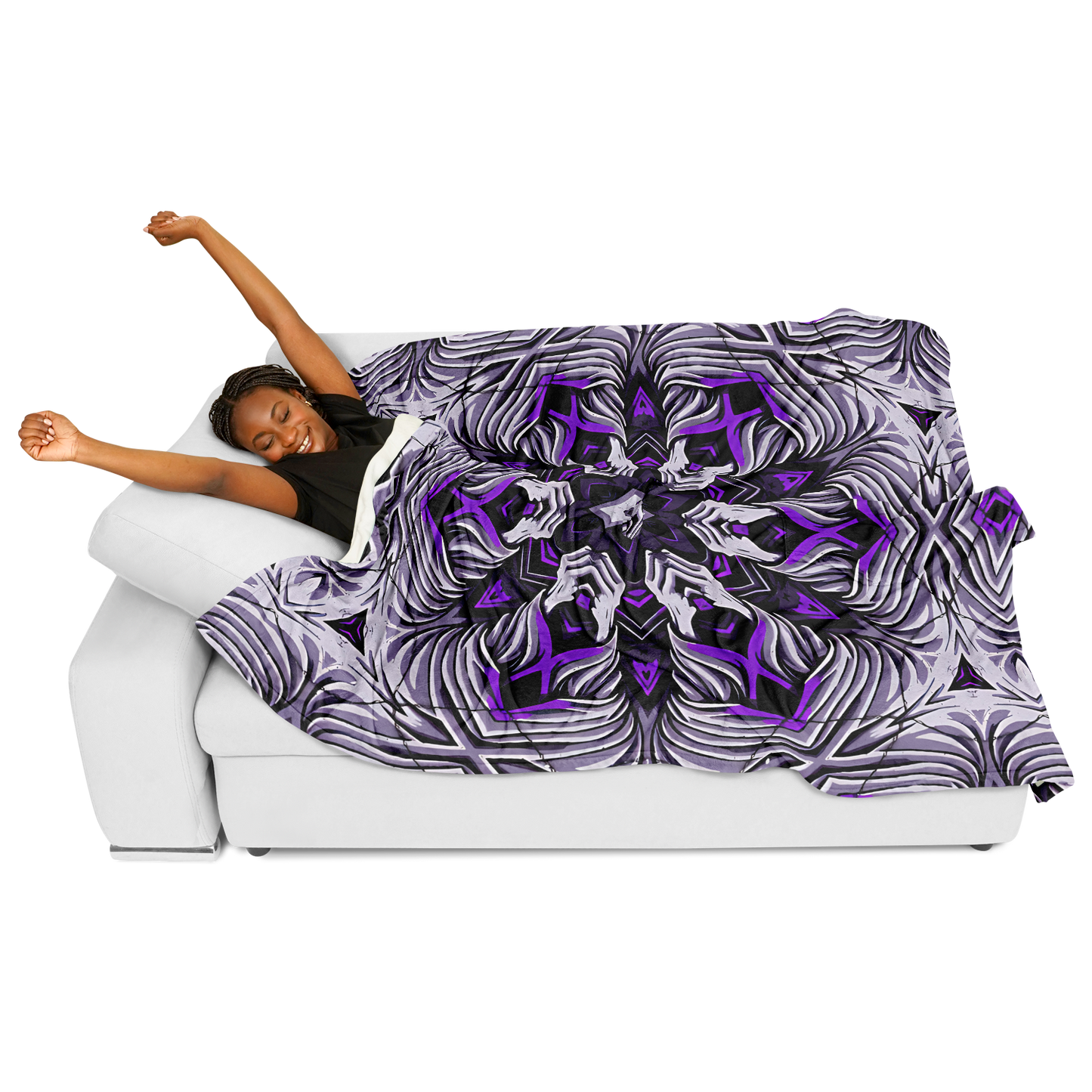 Women's Kaleidoscope Purple Pattern Flannel Blanket Poncho