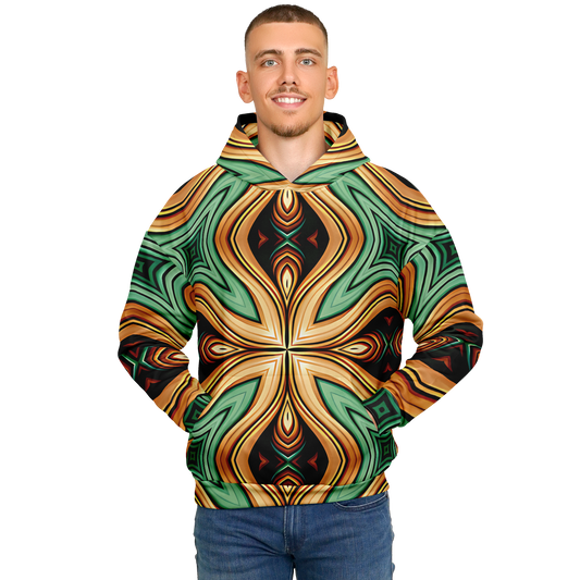 Men's  Green & Gold Retro Kaleidoscope Pattern Heavyweight Oversized Hoodie