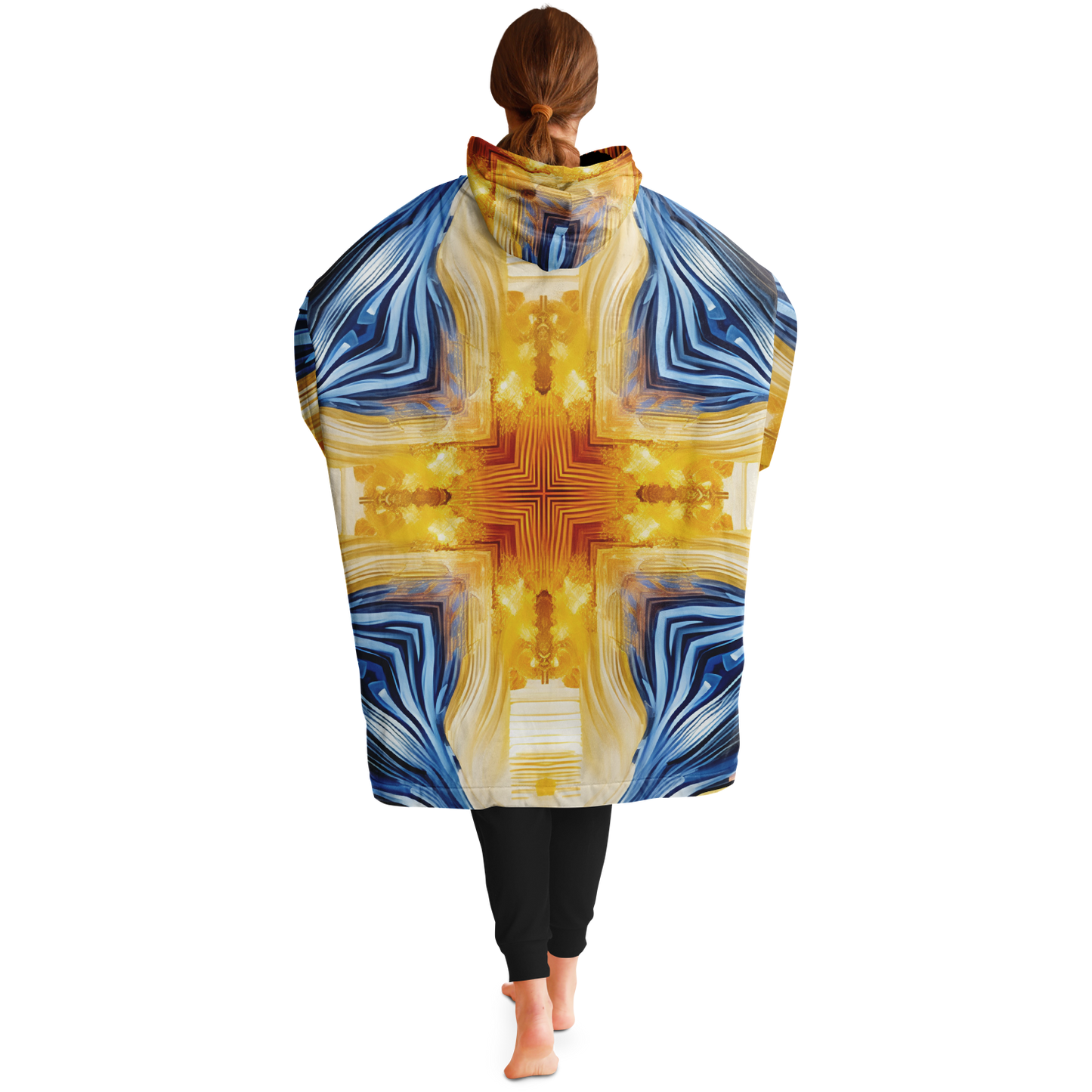 Women’s Bright Orange & Blue Abstract All Over Print Snug Hoodie
