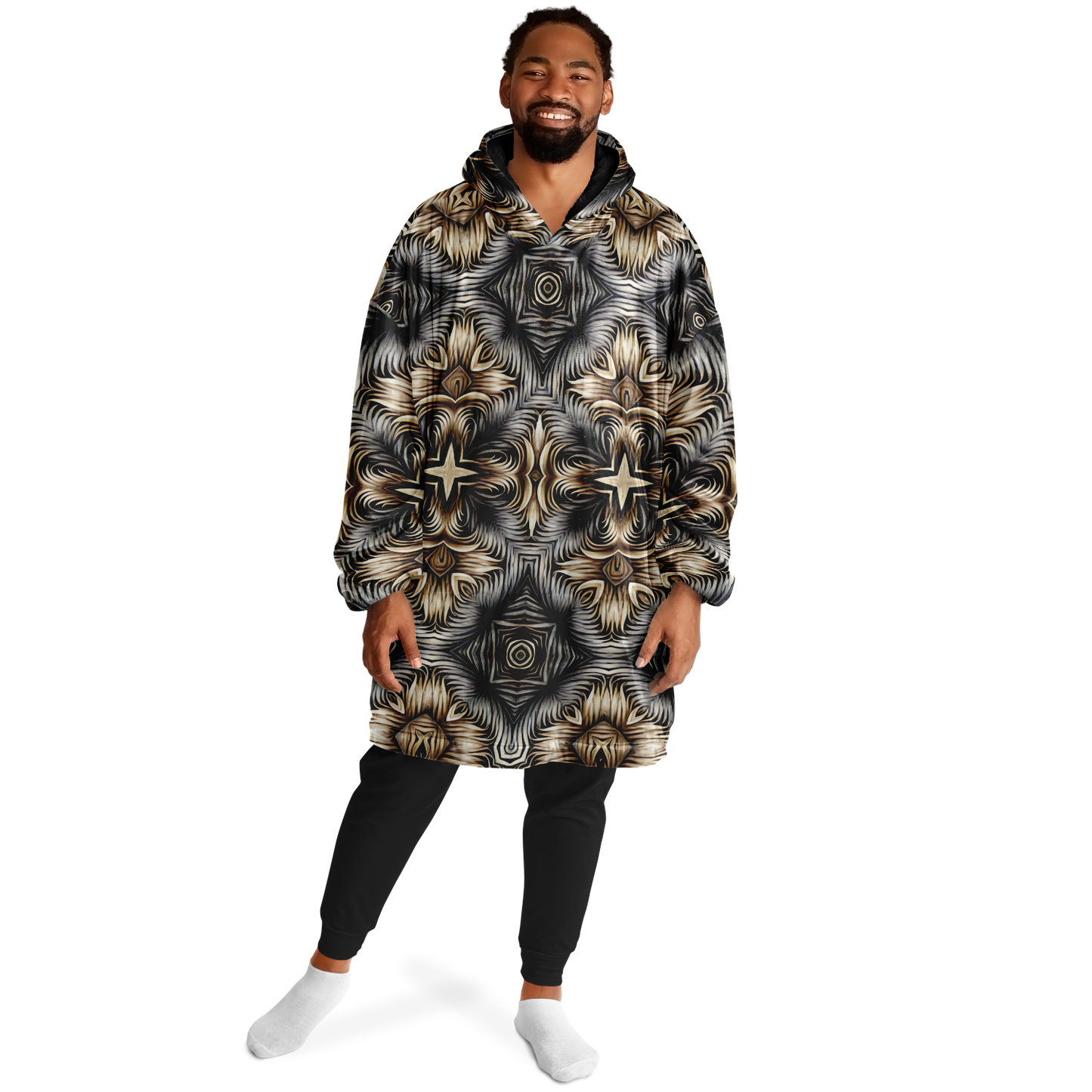 Men's Neutral Geometric Floral Pattern All Over print Snug Hoodie