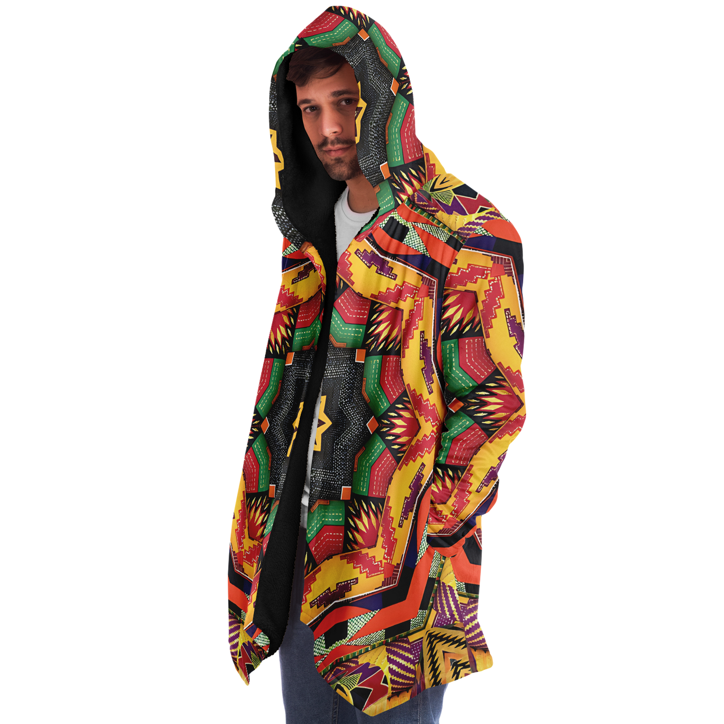 Men's Kaleidoscope Tribal Pattern All Over Print Microfleece Cloak