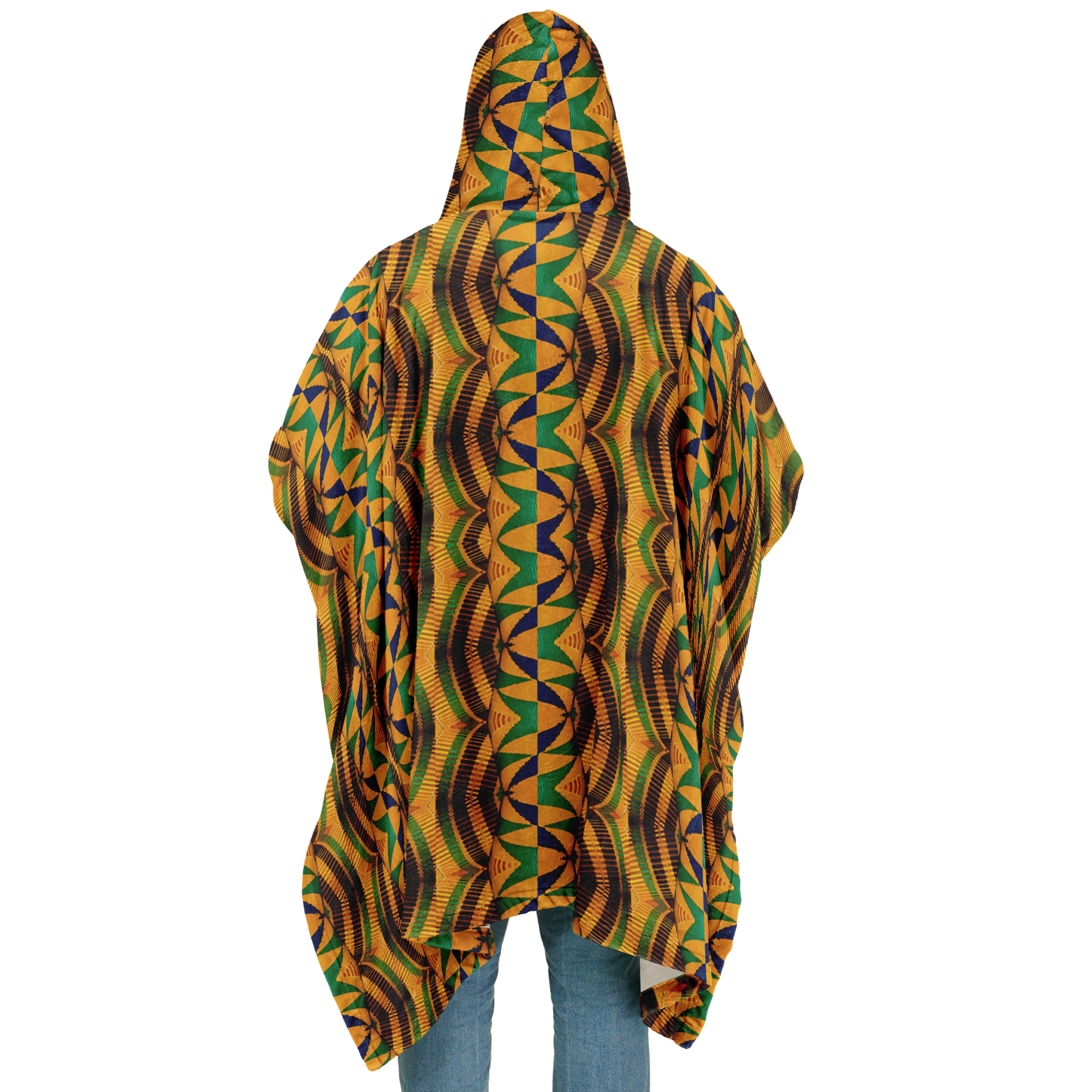 Men's African Kente Geometric Pattern All-Over Print Flannel Blanket Poncho
