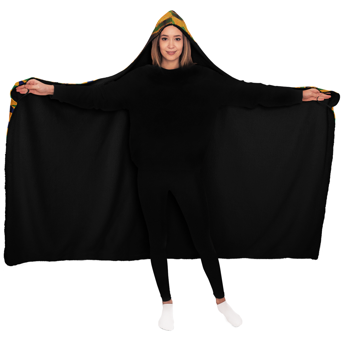 Women's African Kente Geometric Pattern All-Over Print Hooded Blanket Micro Fleece