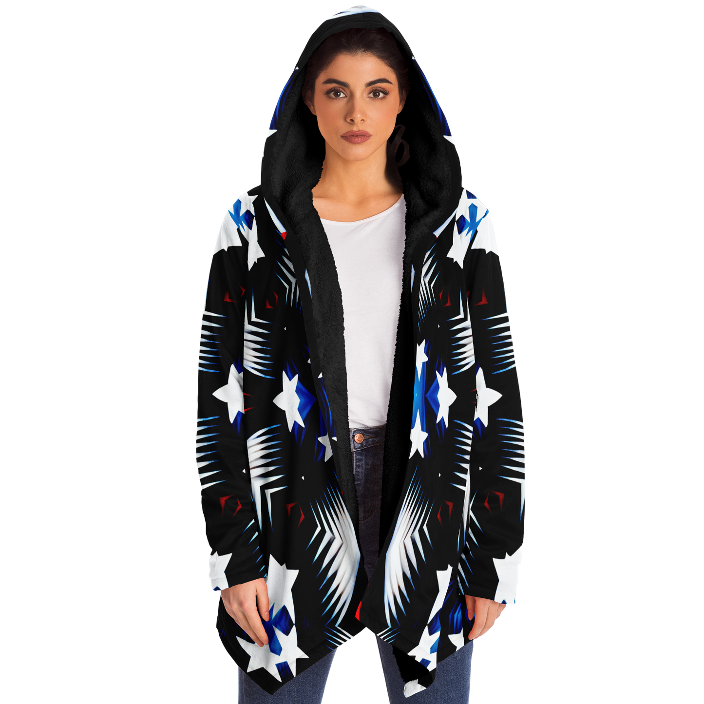 Women's Patriotic Starburst Pattern All-Over Print Microfleece Cloak