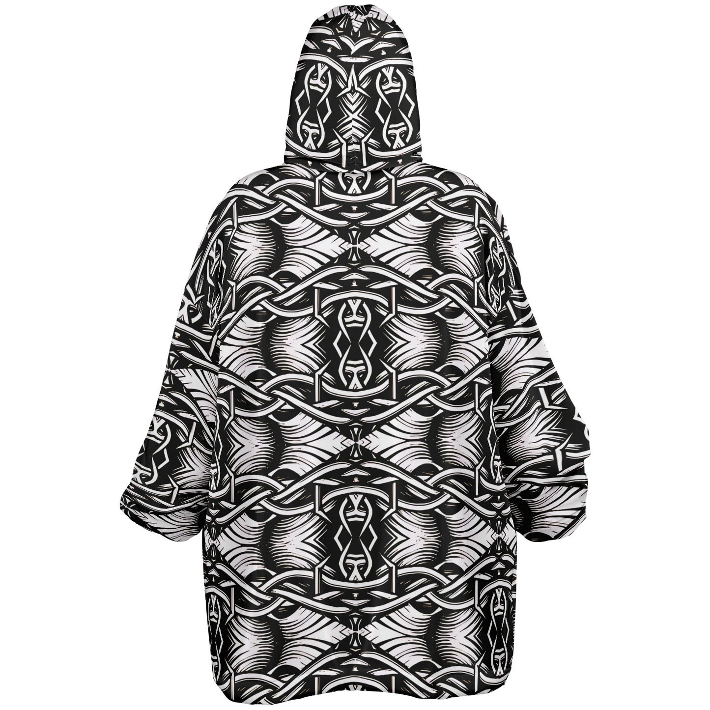Men’s Black Intricate Silver Chain Tattoo Pattern High Snug Hoodie