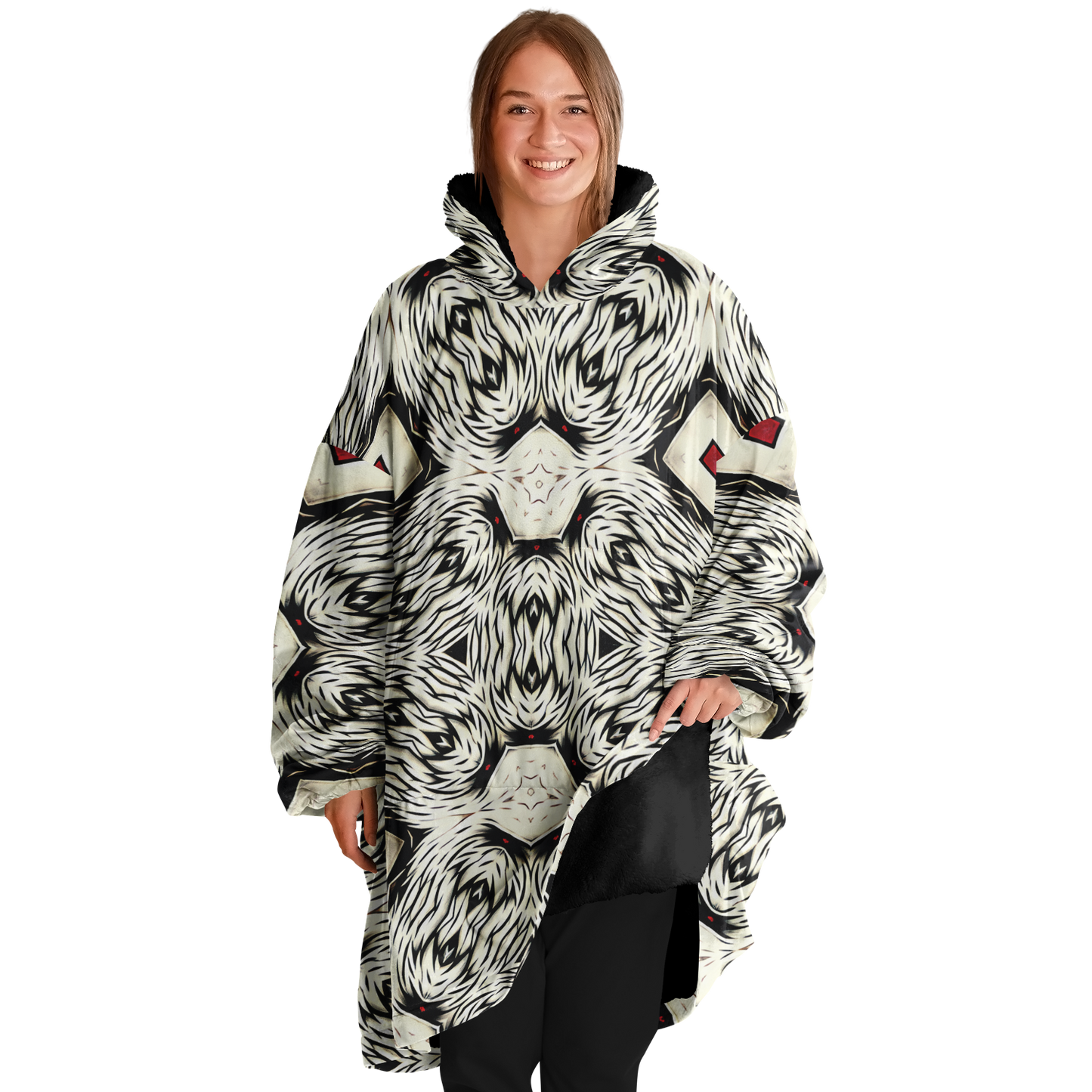 Women's Black & White Abstract Pattern All Over print Snug Hoodie