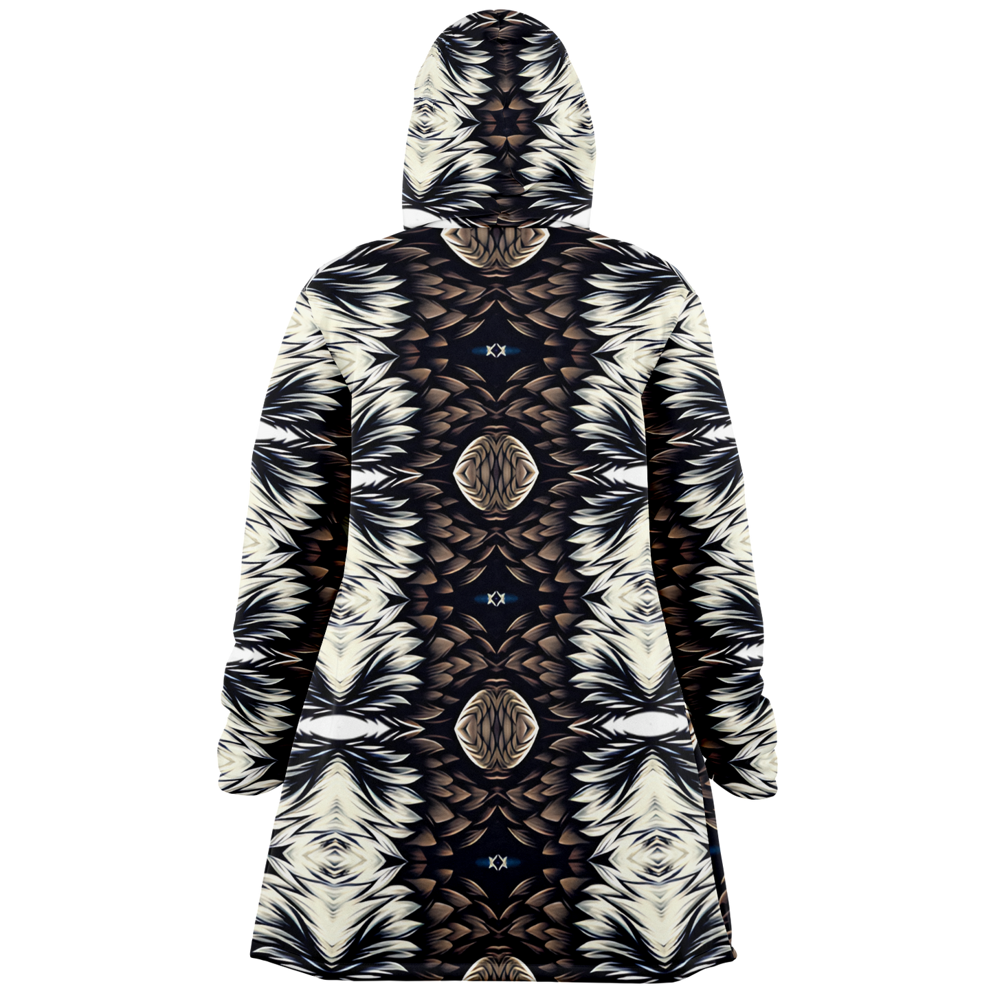 Women's Black White & Brown Kaleidoscope Pattern All Over Print Microfleece Cloak