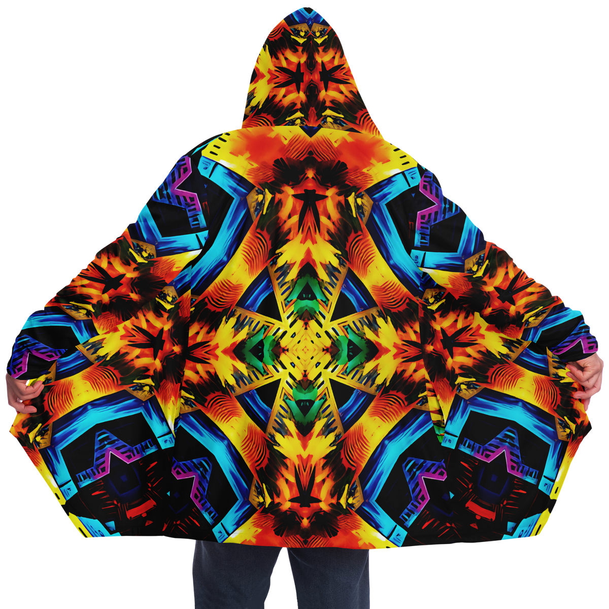 Men's Vibrant Kaleidoscope Tribal Pattern Design All Over Print Microfleece Cloak