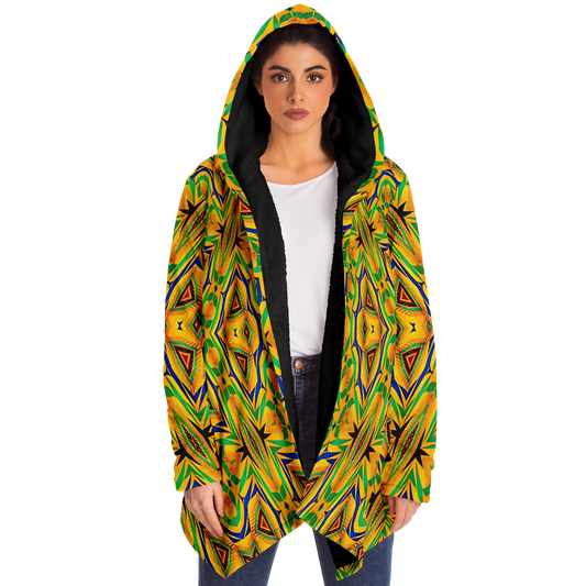 Women's Vibrant Yellow Green Geo Kente Pattern All-Over Print Microfleece Cloak