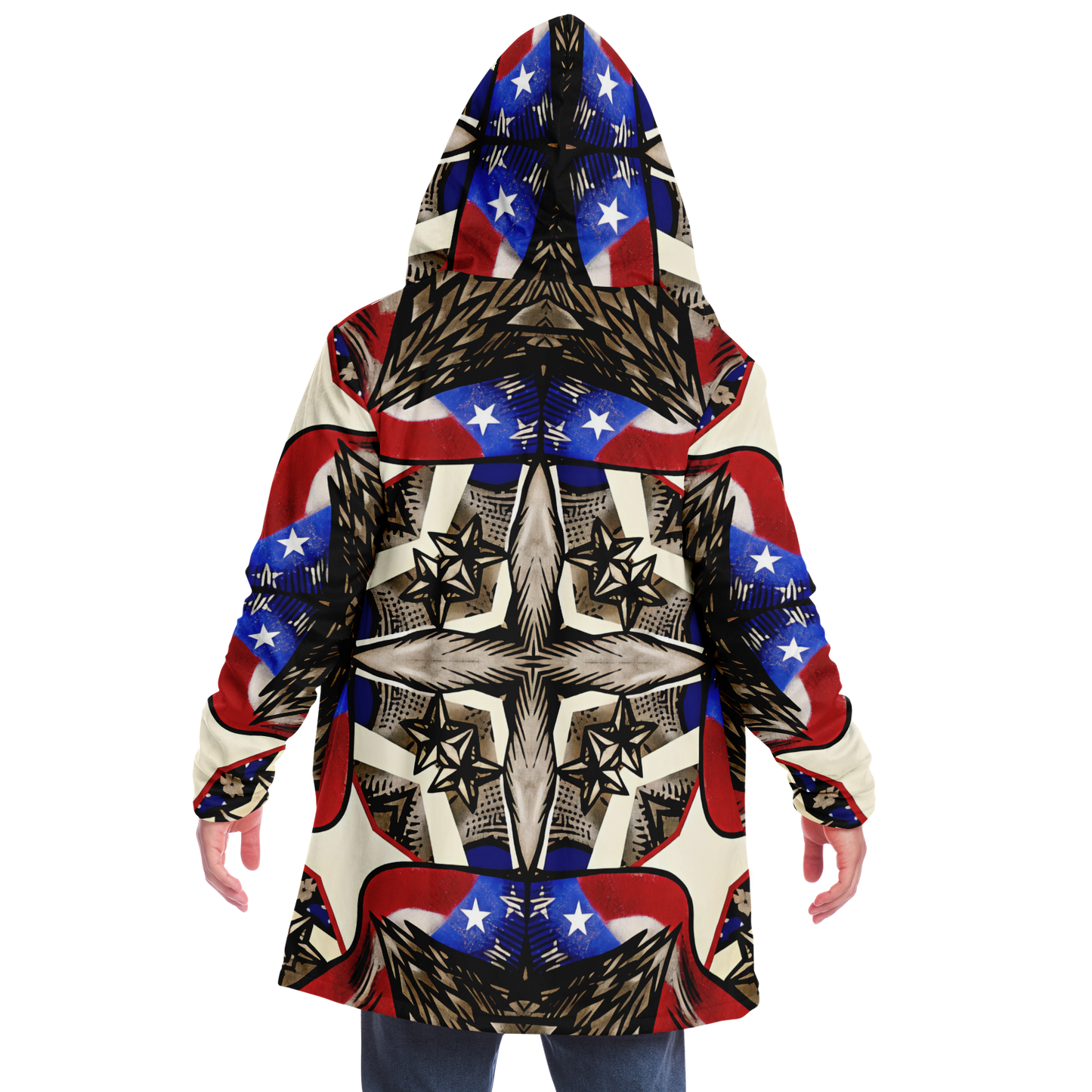 Men's Patriotic Star Kaleidoscope Pattern All-Over Print Microfleece Cloak