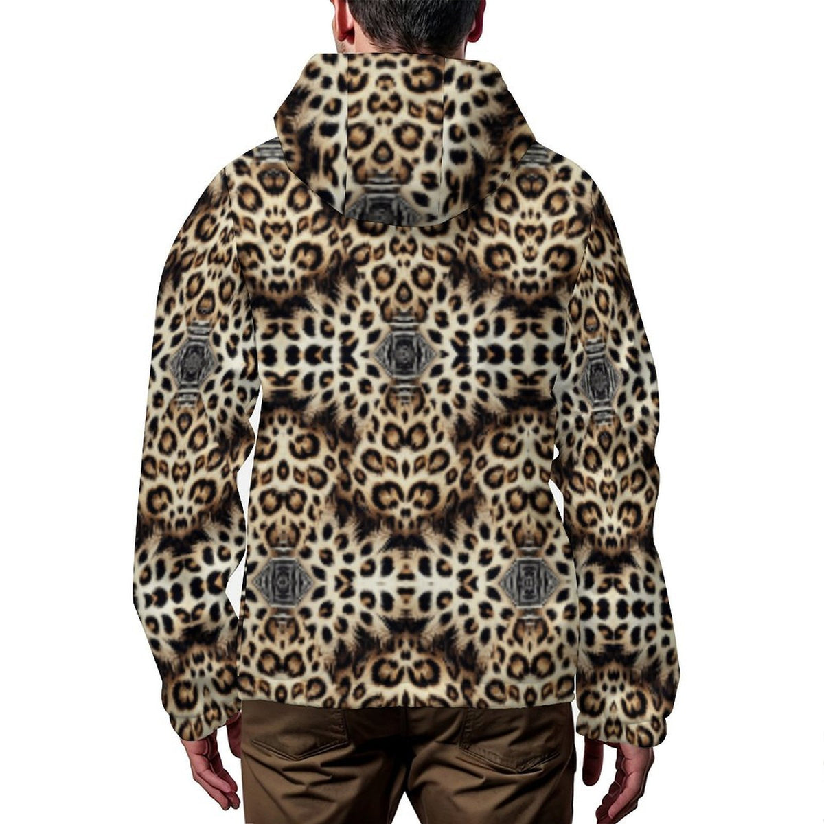 Men's Leopard Trendy Geometric Pattern All-Over Print Hooded Windbreaker Jacket