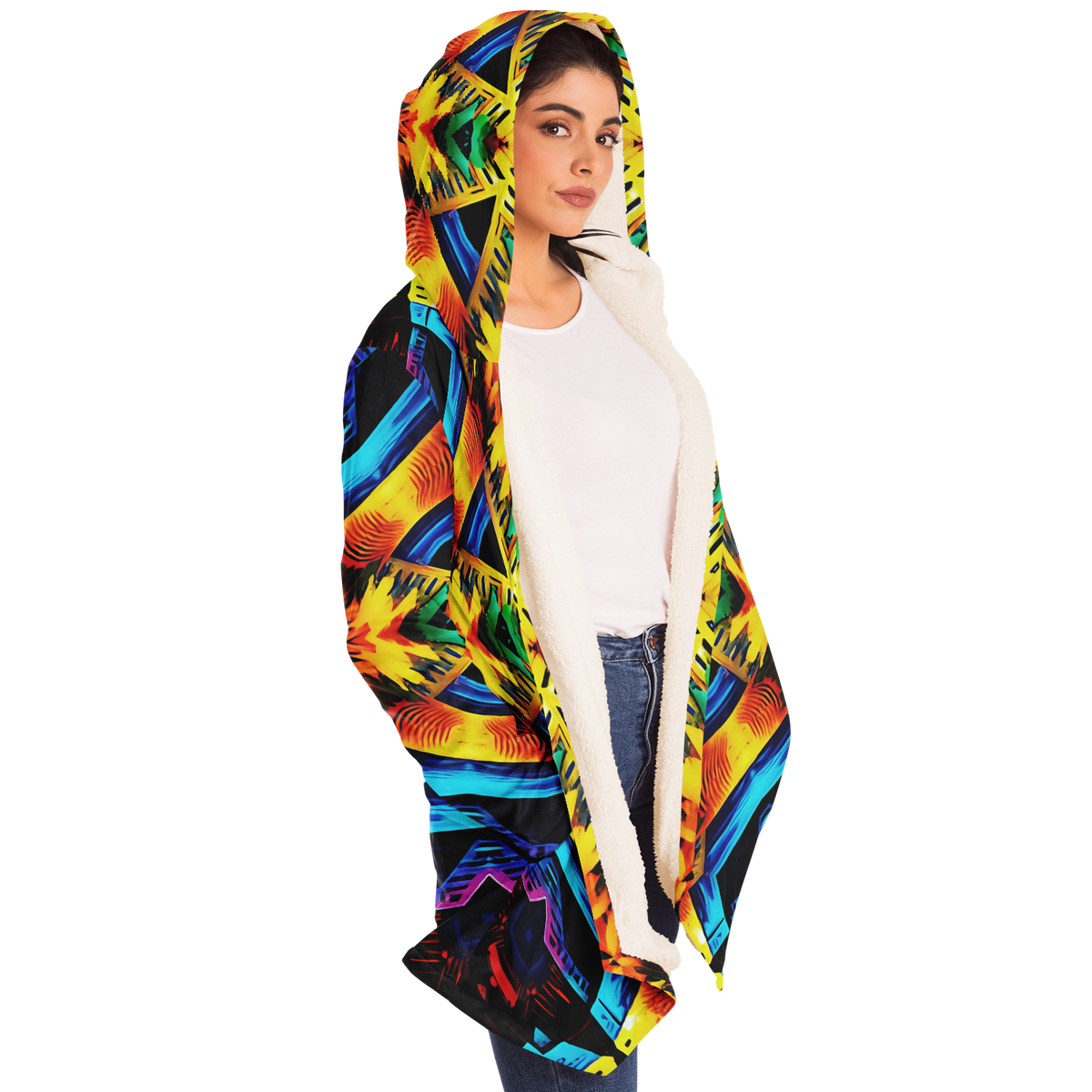 Women's Vibrant Kaleidoscope Tribal Pattern Design All Over Print Microfleece Cloak