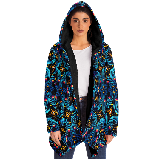 Women's Blue Mosaic Star Pattern All Over Print Microfleece Cloak