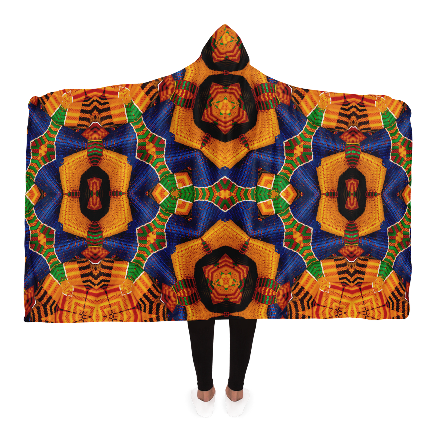 Women's Vibrant Orange & Blue Geometric Pattern Hooded Blanket Micro Fleece