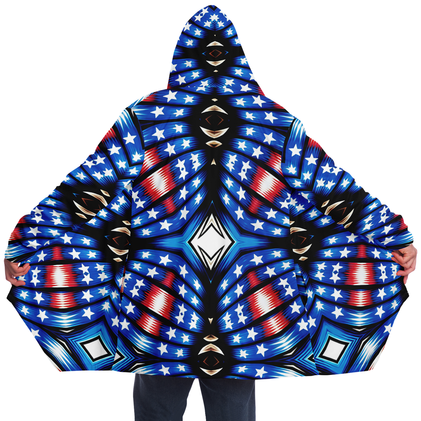 Men's Red White Blue Geometric Pattern All-Over Print All Over Print Microfleece Cloak