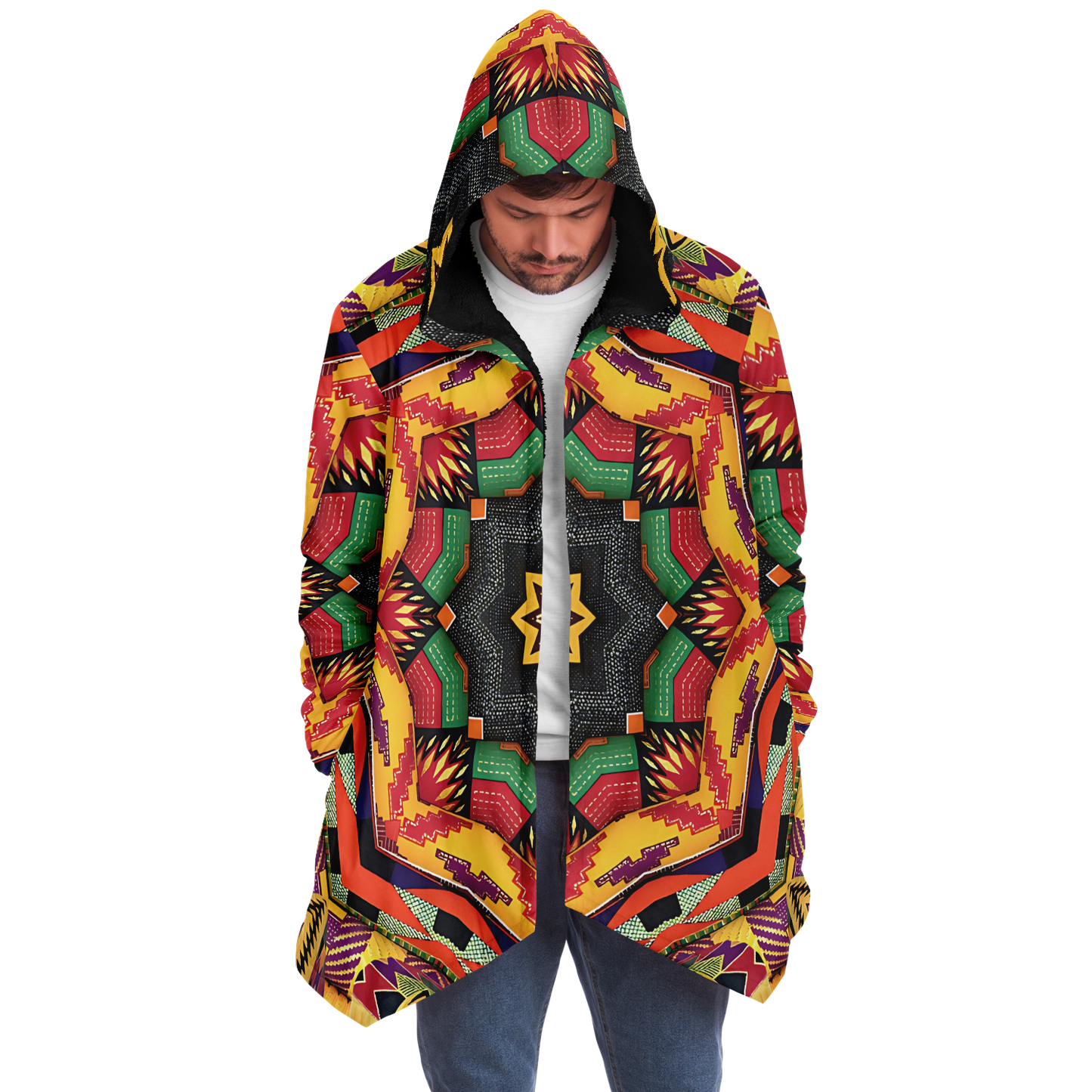 Men's Kaleidoscope Tribal Pattern All Over Print Microfleece Cloak