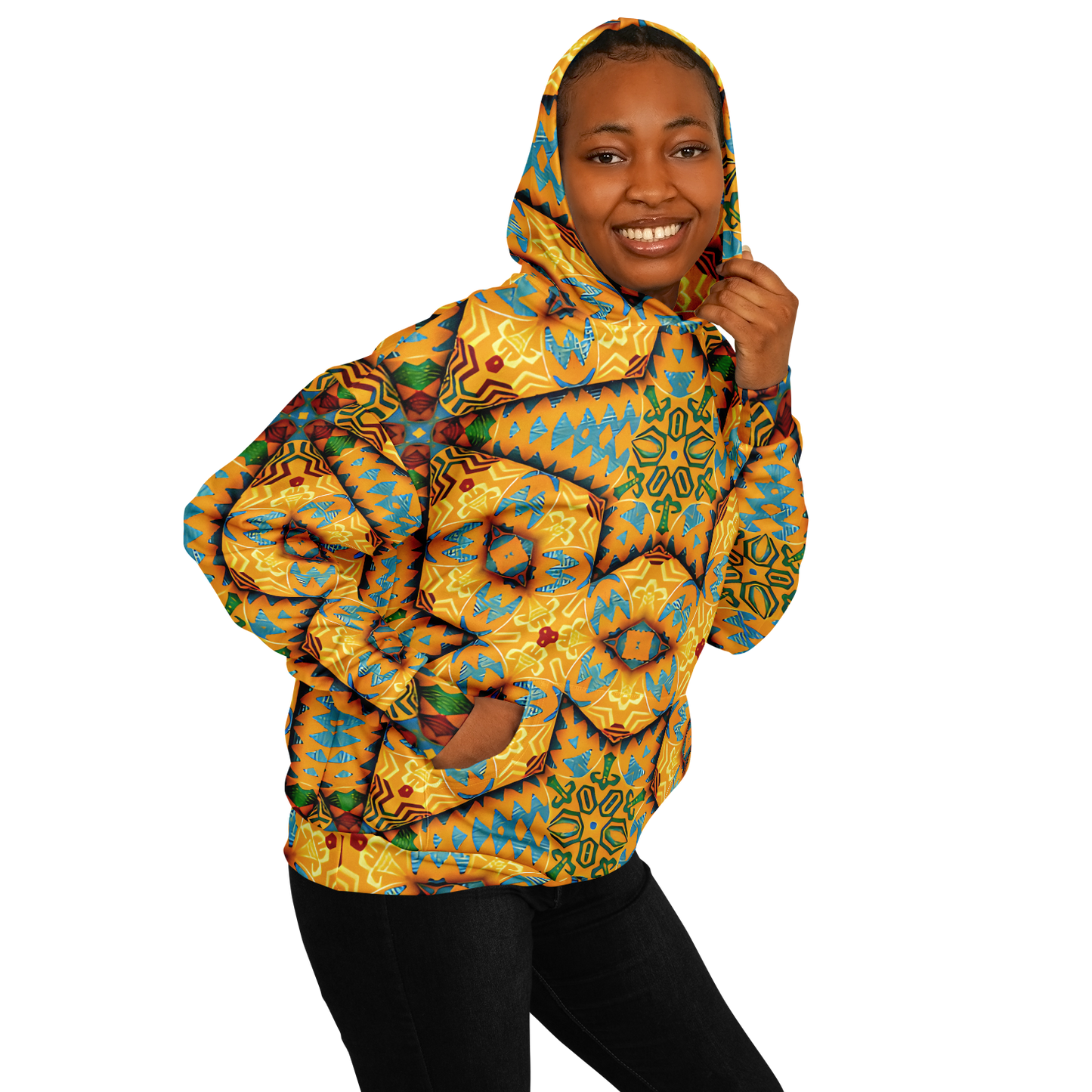 Women's Golden Geometric Mosaic Pattern Heavyweight Oversized Hoodie