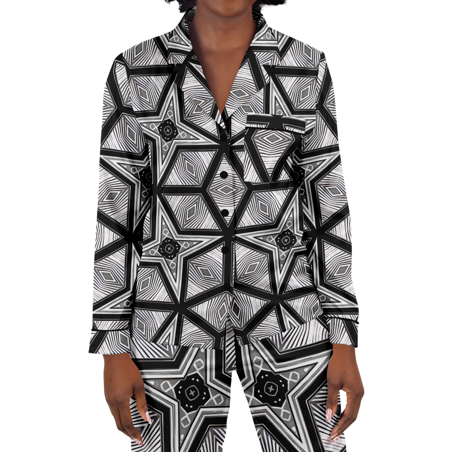 Women's  Geometric Star Grid Satin Pajamas