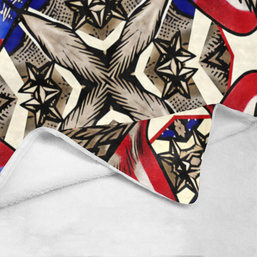 Patriotic Stars & Cross Kaleidoscope Pattern All-Over Print Ultra-Soft Micro Fleece Blanket 40"x50"