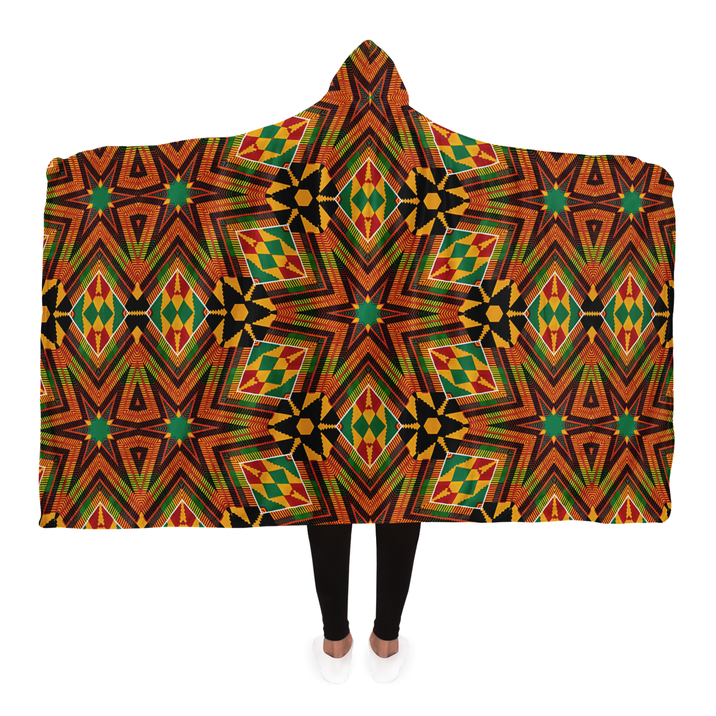 Women's - African Kente Inspired Pattern Hooded Blanket Sherpa