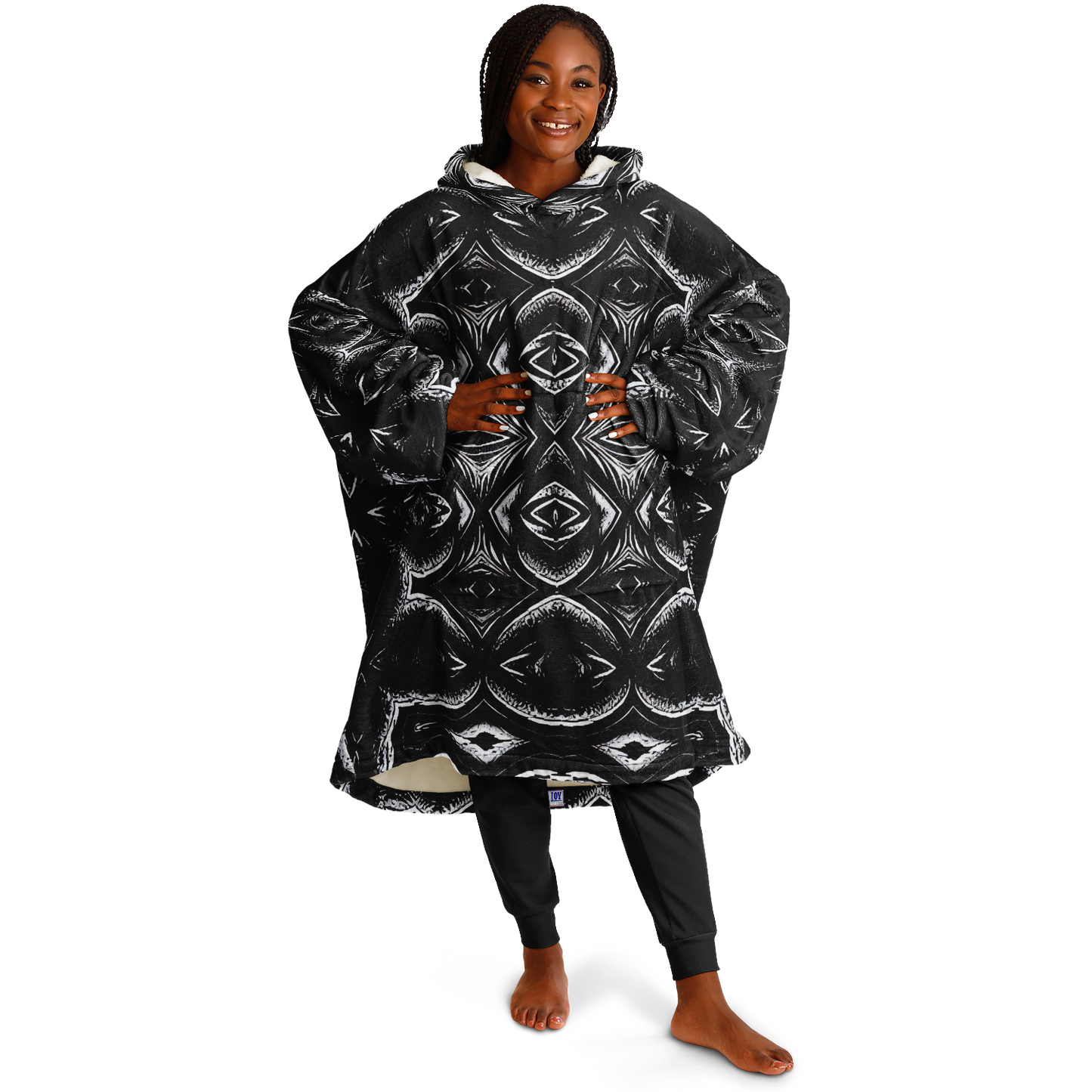 Women's Black Kaleidoscope Pattern All-Over Print Snug Hoodie Economy