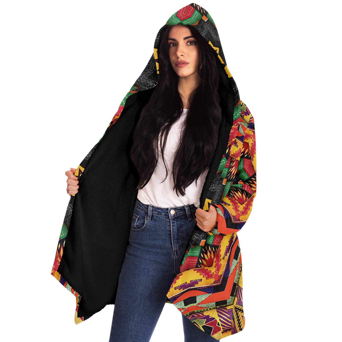 Women's Kaleidoscope Tribal Pattern All Over Print Microfleece Cloak