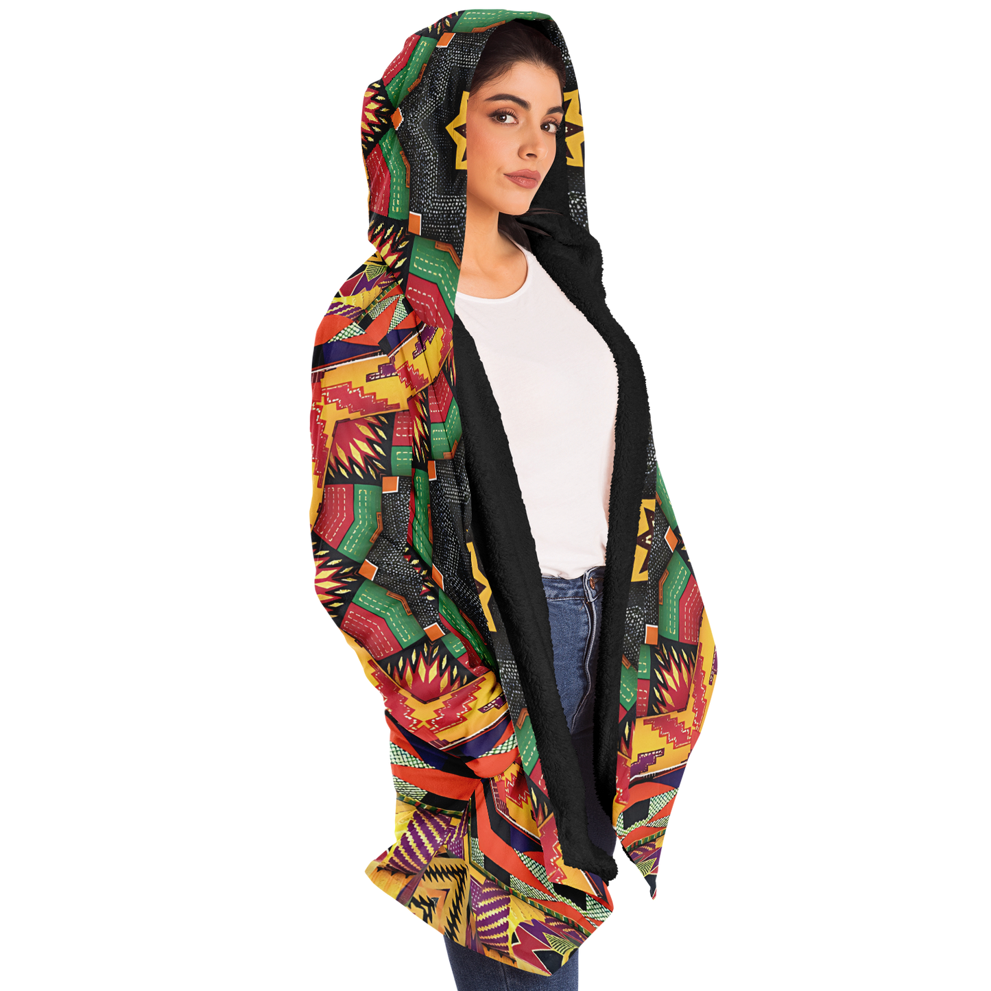 Women's Kaleidoscope Tribal Pattern All Over Print Microfleece Cloak