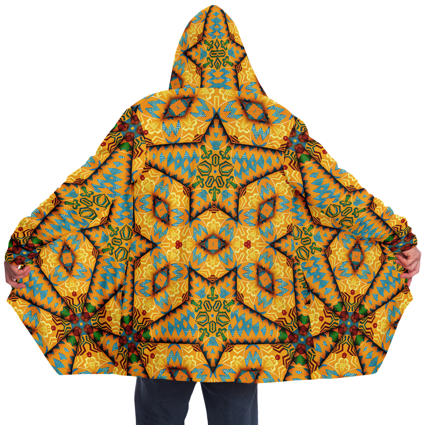 Men's Golden Geometric Mosaic Pattern Microfleece Cloak