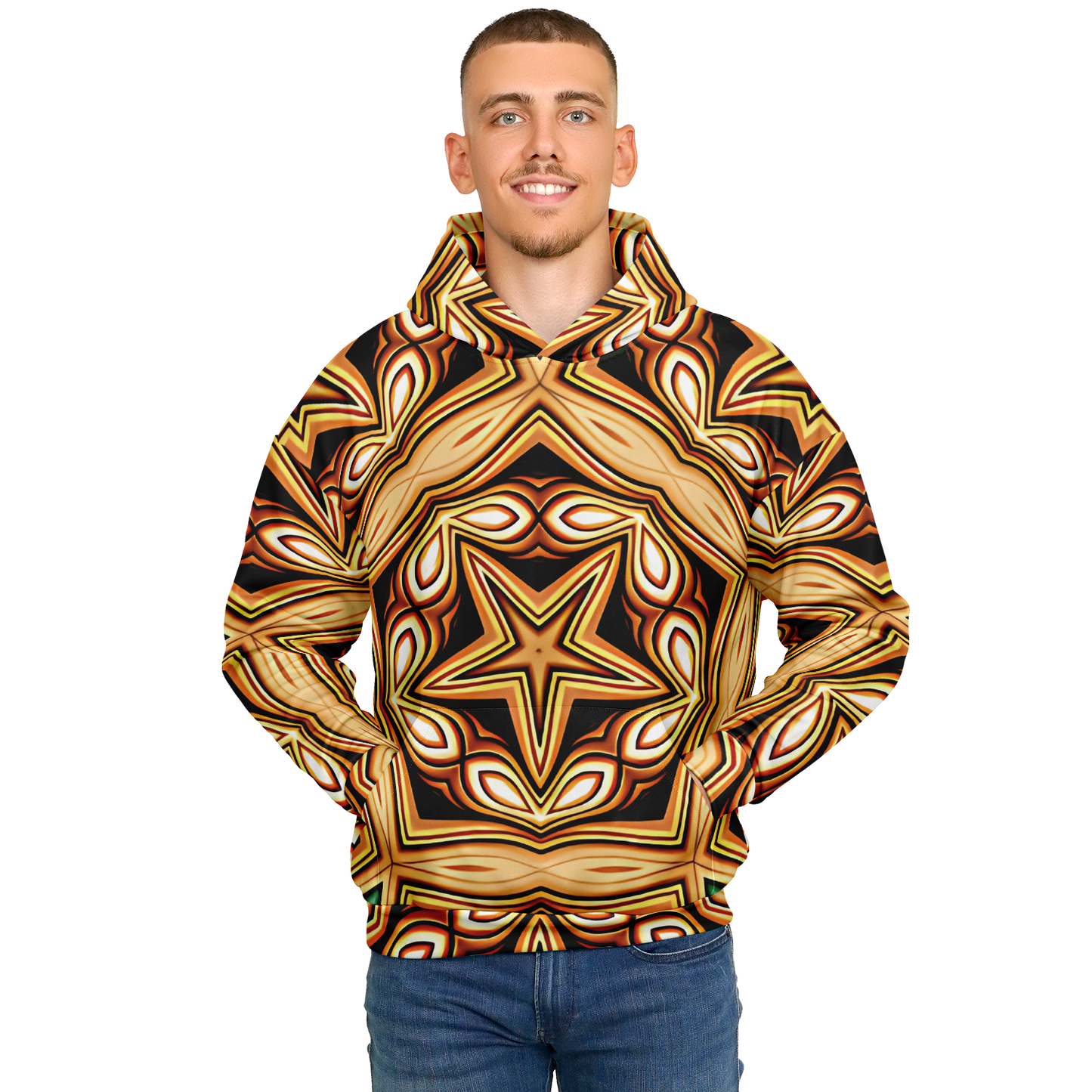 Men's Retro Geometric Brown & Teal Pattern Heavyweight Oversized Hoodie