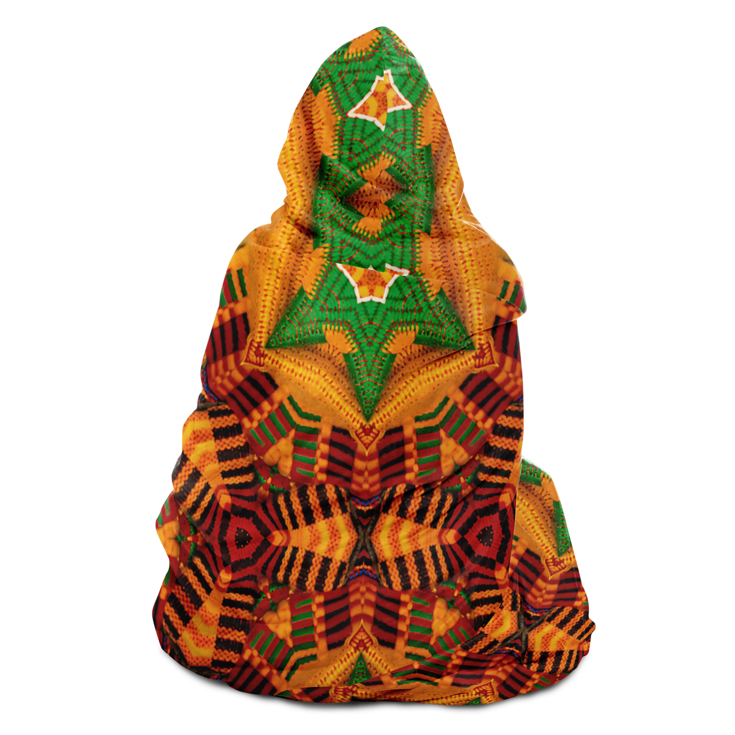 Women's Vibrant Orange & Green Geometric Pattern Hooded Blanket Micro Fleece