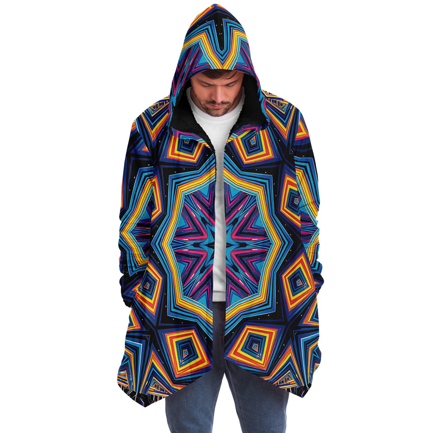 Men's Kaleidoscope Geometric Pattern All Over Print Microfleece Cloak