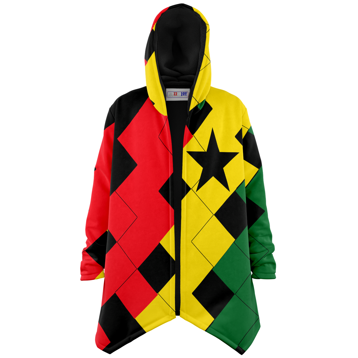 Women's Red Yellow Green and Black Stars Microfleece Cloak