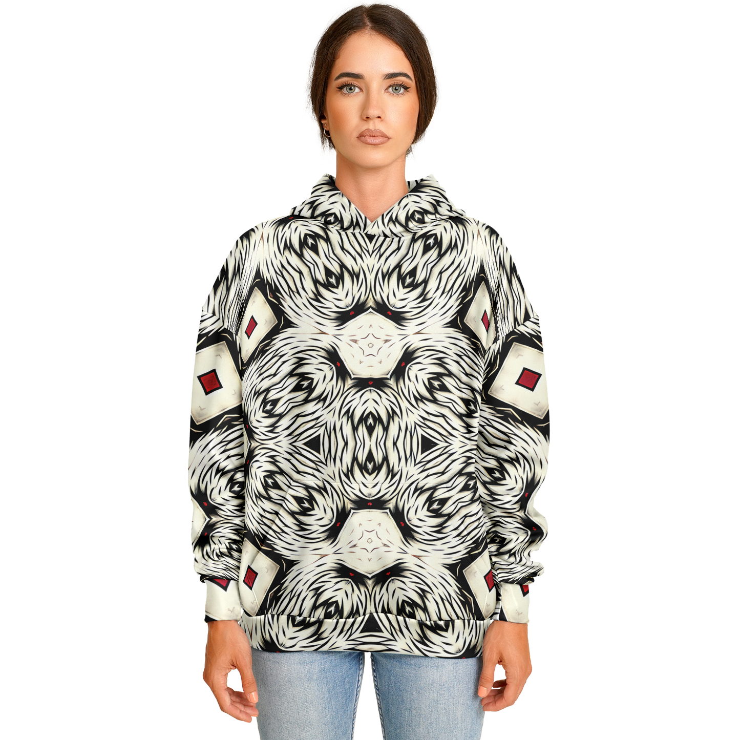Women's Black & White Abstract Pattern All Over print Heavyweight Oversized Hoodie
