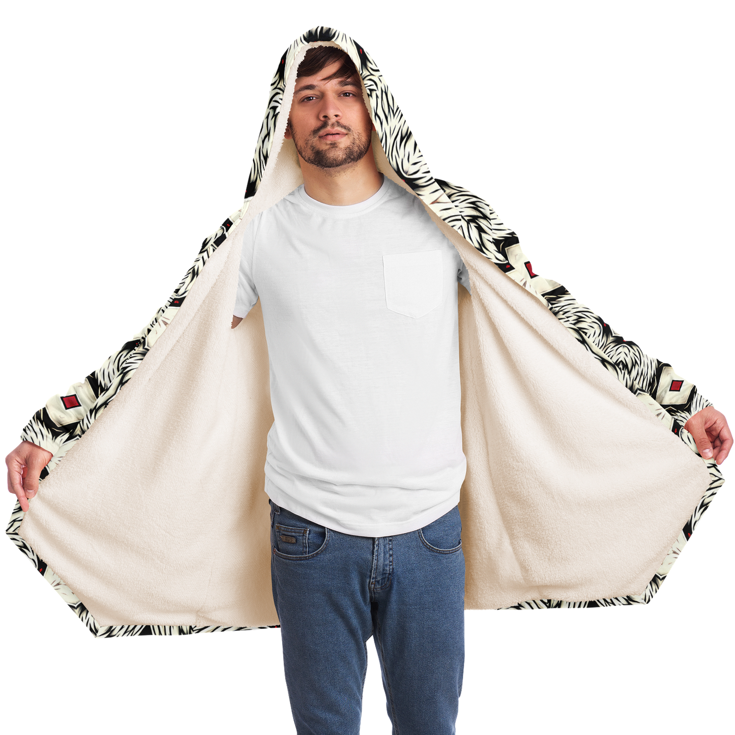 Men's Black & White Abstract Pattern All Over print Microfleece Cloak
