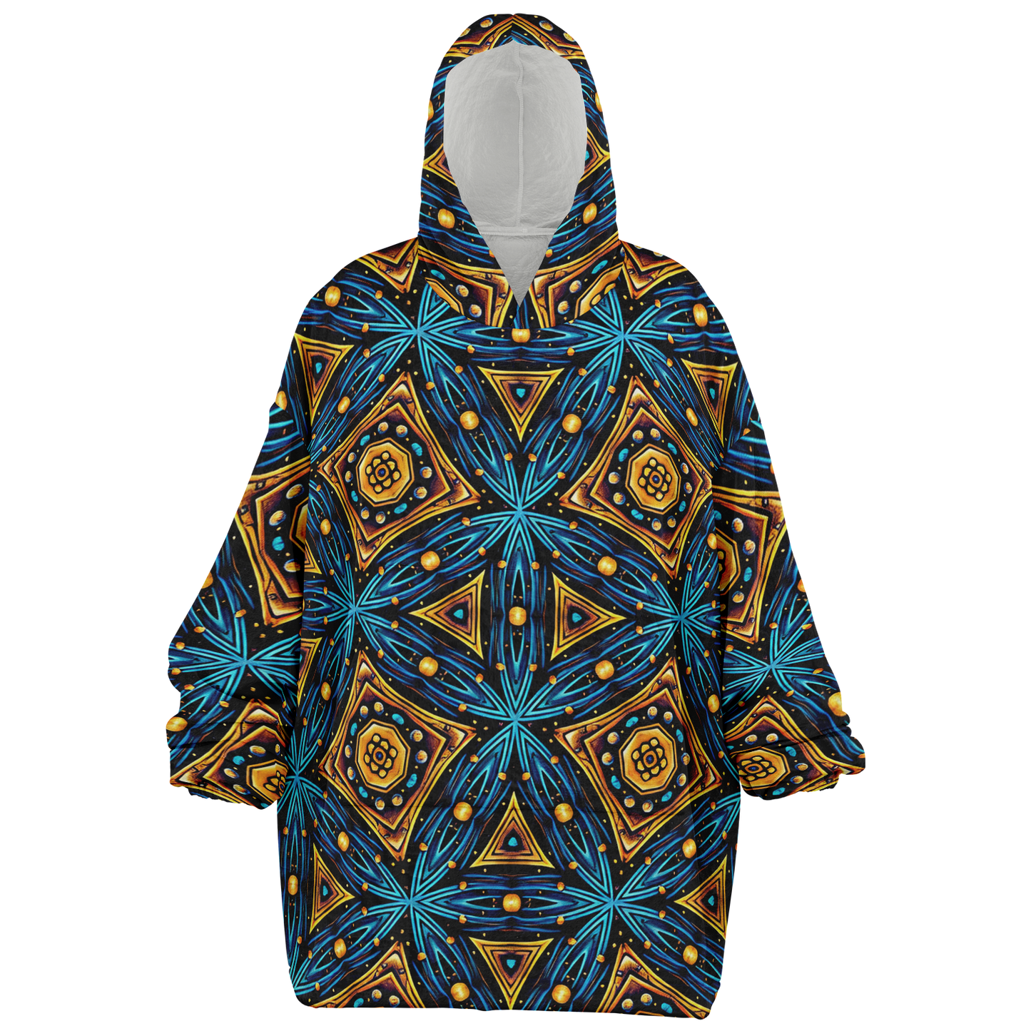 Men's Blue & Gold Geometric Pattern All Over Print Snug Hoodie Economy