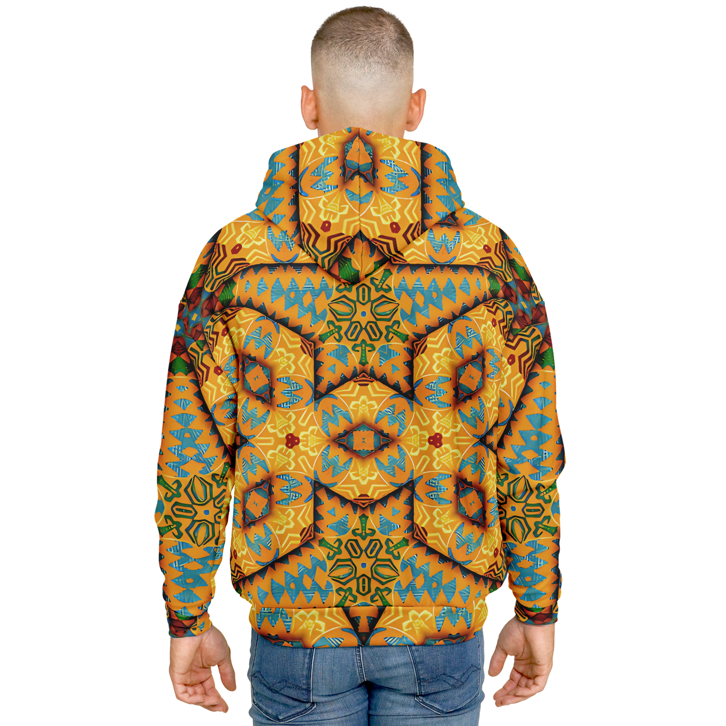 Men's Golden Geometric Mosaic Pattern Heavyweight Oversized Hoodie