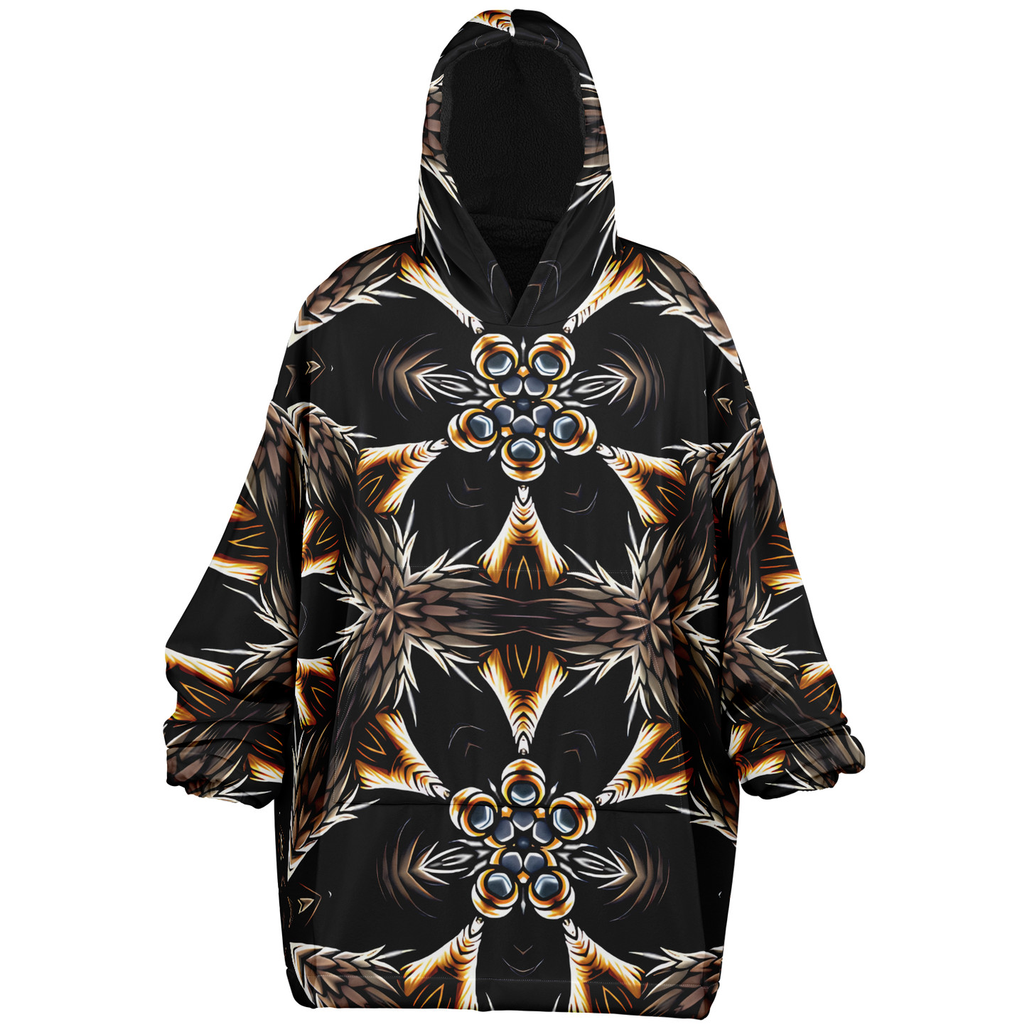 Women's Geometric Black & Gold Kaleidoscope Print Snug Hoodie