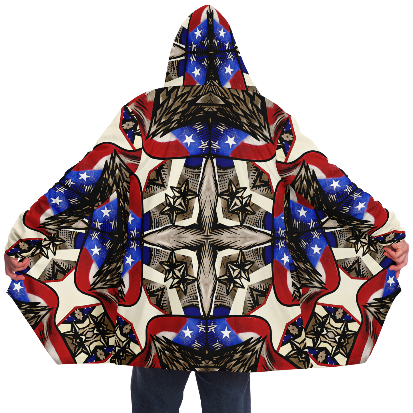Men's Patriotic Star Kaleidoscope Pattern All-Over Print Microfleece Cloak