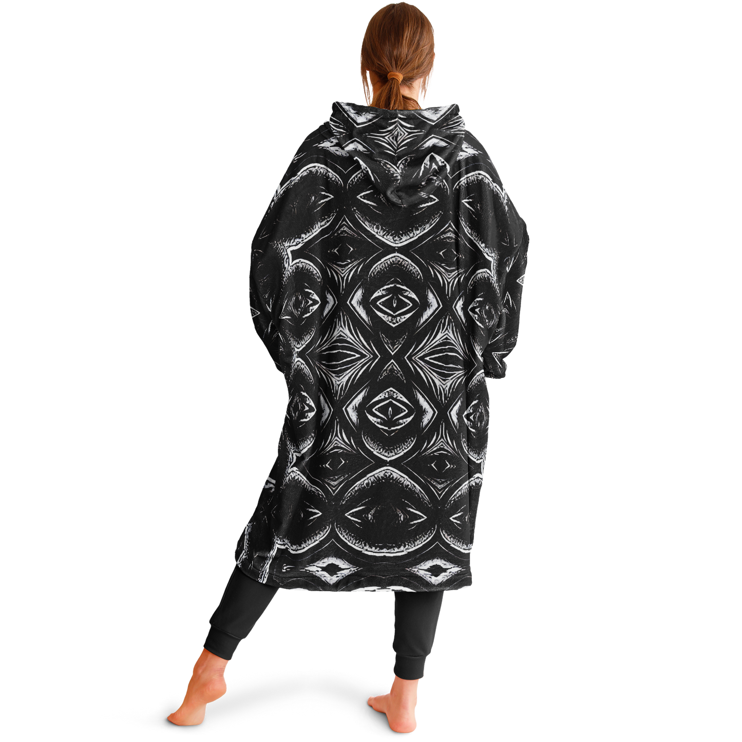 Women's Black Kaleidoscope Pattern All-Over Print Snug Hoodie Economy
