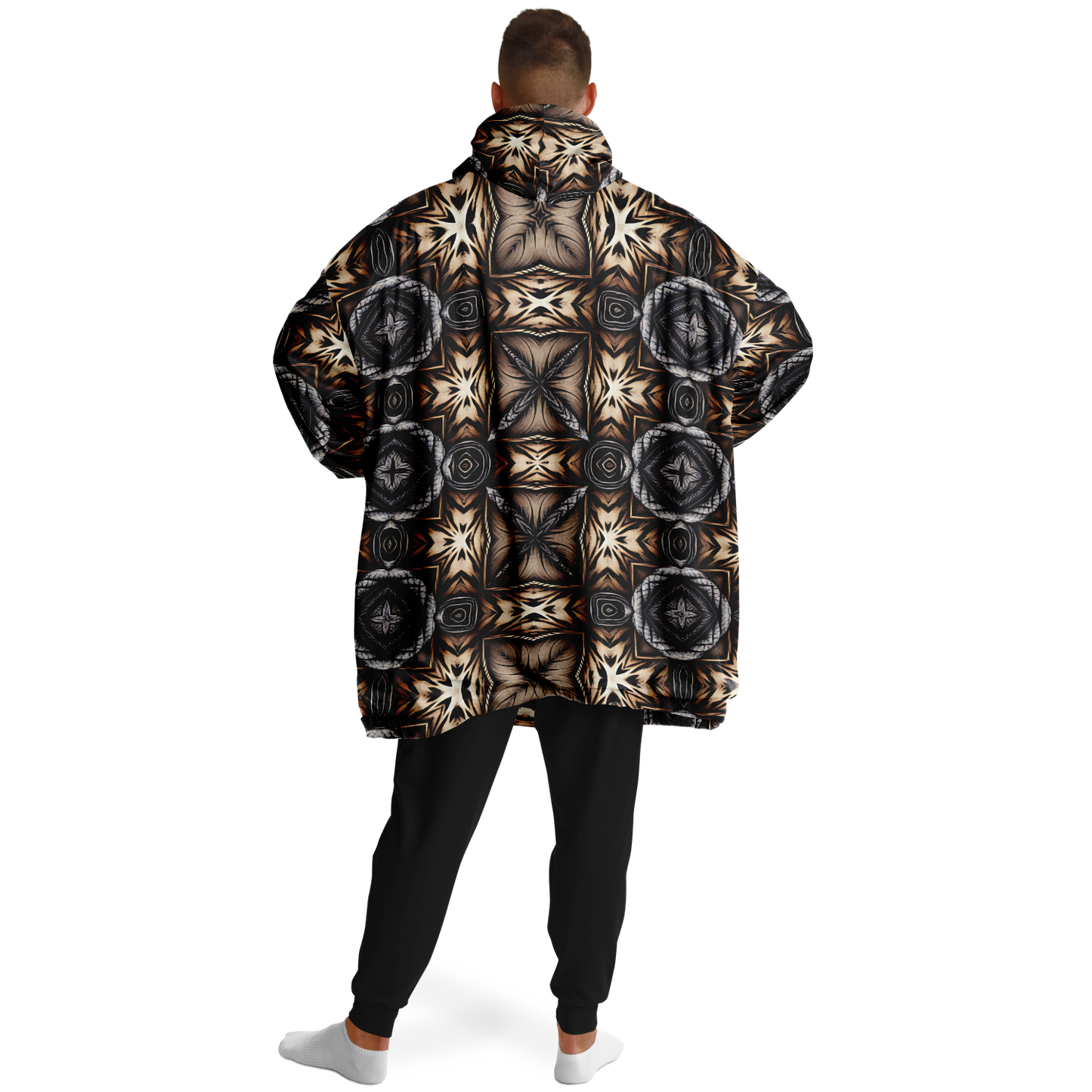 Men's Geometric Kaleidoscope Brown Pattern All Over Print Snug Hoodie